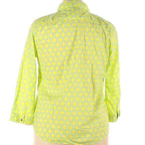 Lands' End Women's Abstract Print Long Sleeve Blouse Size 14 Petite -Yellow/Blue - Picture 4 of 8
